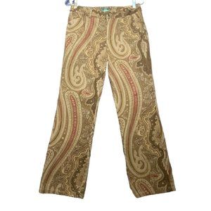 Ralph LAUREN Womens Pants 8 Petite Paisley Suede Brown Soft Stretchy Boho Slack